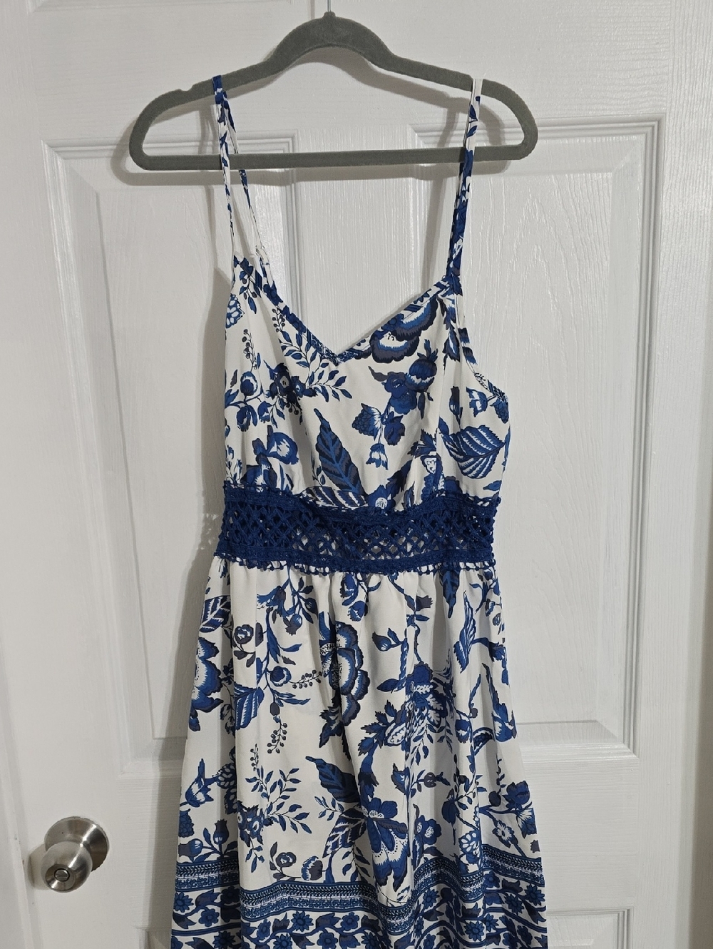 SHEIN White Dress with Blue Floral Print